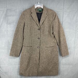 Lauren Ralph Lauren Coat Womens 14 Brown 100% Lambswool Knit Button Up Preppy